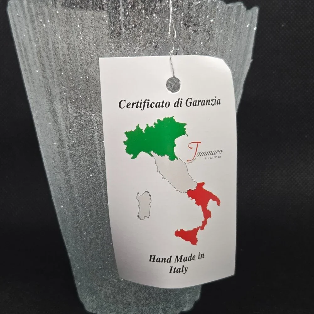 Murano Glass Hand Made in Italy Asymmetrical Vase - Silver Glitter - Picture 7 of 8